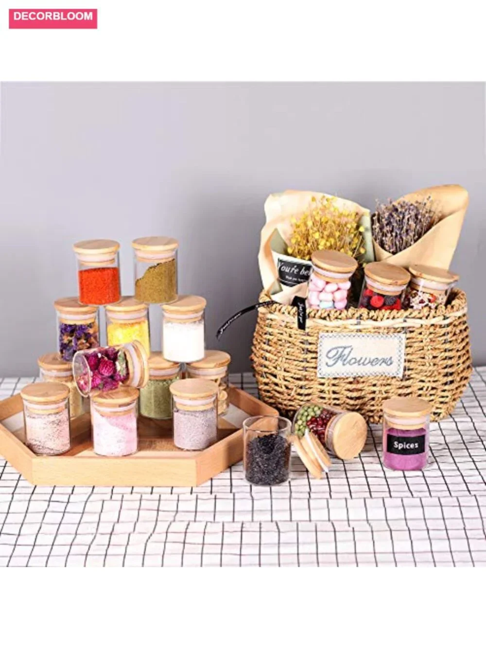 20-Piece Glass Spice Jar Set with Bamboo Airtight Lids & Labels, Food Storage